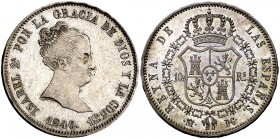 1840. Isabel II. Madrid. DG (Departamento de Grabado). 10 reales. (Cal. 215). 13,51 g. Bella. Brillo original. Muy rara y más así. FDC.