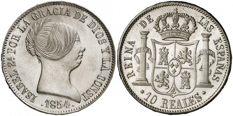 1854. Isabel II. Madrid. 10 reales. (Cal. 224). 13,01 g. Levísimas rayitas. Bril...