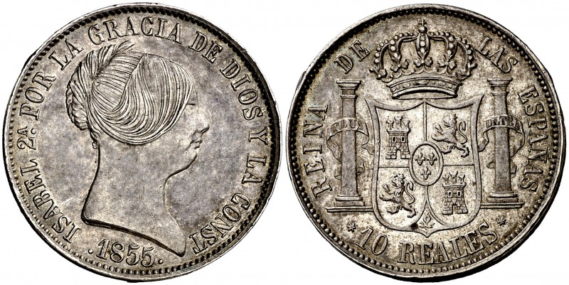 1855. Isabel II. Madrid. 10 reales. (Cal. 225). 13 g. Bella. Pátina. Muy rara. E...