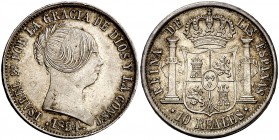 1854. Isabel II. Sevilla. 10 reales. (Cal. 241). 12,91 g. Bella. Pátina. Rara así. EBC/EBC+.