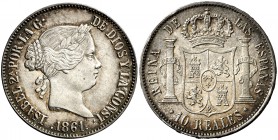 1861. Isabel II. Sevilla. 10 reales. (Cal. 248). 12,95 g. Bella. Brillo original. Ex Colección Permanyer 28/04/2016, nº 502. Rara y más así. EBC+.