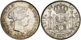 1866. Isabel II. Madrid. 1 escudo. (Cal. 252) 13 g. Mínimas marquitas. Bella. Preciosa pátina. Rara así. EBC+/S/C-.