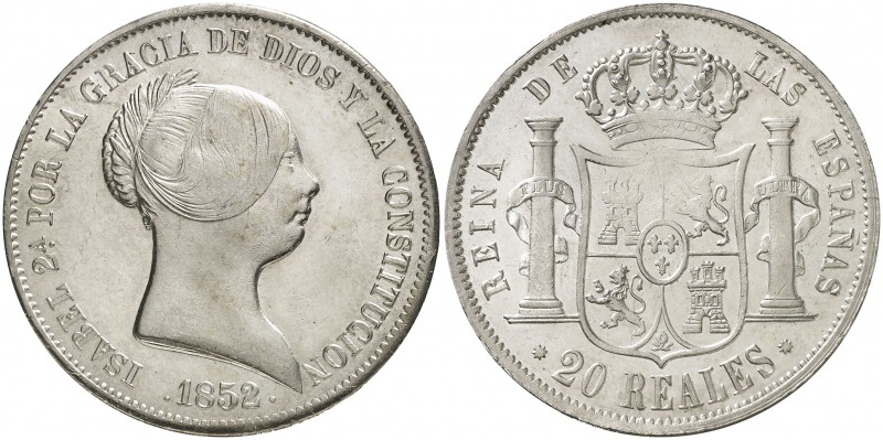 1852. Isabel II. Barcelona. 20 reales. (Cal. 153). 26,18 g. Acuñación floja en p...