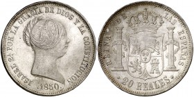 1850. Isabel II. Madrid. 20 reales. (Cal. 171). 26 g. Mínimas rayitas. Bella. Escasa así. EBC/EBC+.