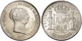 1851. Isabel II. Madrid. 20 reales. (Cal. 172). 26 g. Leves rayitas. Parte de brillo original. EBC-/EBC.