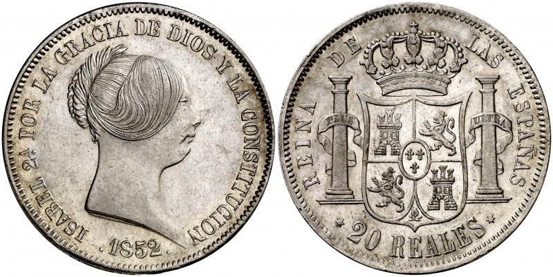 1852. Isabel II. Madrid. 20 reales. (Cal. 173). 26,09 g. Bella. Parte de brillo ...