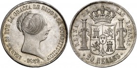 1852. Isabel II. Madrid. 20 reales. (Cal. 173). 26,09 g. Bella. Parte de brillo original. Escasa así. EBC+.