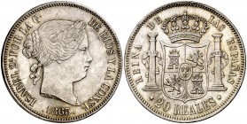 1863. Isabel II. Madrid. 20 reales. (Cal. 185). 26,08 g. Bella. Escasa así. EBC.