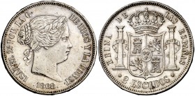 1868*1868. Isabel II. Madrid. 2 escudos. (Cal. 205). 25,95 g. Rayitas. Parte de brillo original. (EBC/EBC+).