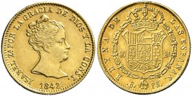 1842. Isabel II. Barcelona. PS. 80 reales. (Cal. 59). 6,60 g. Leves golpecitos. Bonito color. Ex Colección Permanyer 28/04/2016, nº 612. Extraordinari...