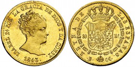 1843. Isabel II. Barcelona. CC. 80 reales. (Cal. 61). 6,73 g. Leves golpecitos. Parte de brillo original. Ex Colección Bécquer, Áureo 27/04/2000, nº 3...