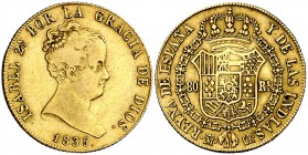 1835. Isabel II. Madrid. CR. 80 reales. (Cal. 68). 6,80 g. Escasa. MBC-/MBC.