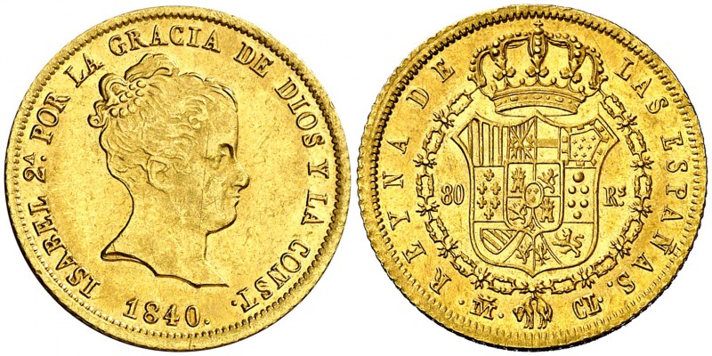 1840. Isabel II. Madrid. CL. 80 reales. (Cal. 73). 6,76 g. Bella. Brillo origina...