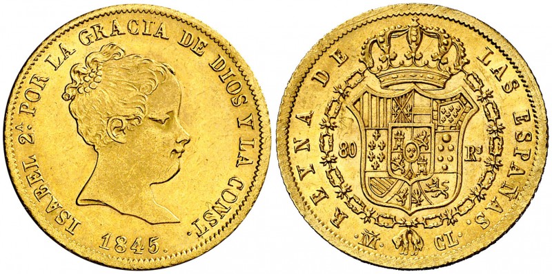 1845. Isabel II. Madrid. CL. 80 reales. (Cal. 78). 6,77 g. Bella. Brillo origina...