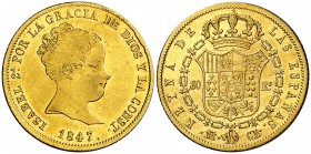 1847. Isabel II. Madrid. CL. 80 reales. (Cal. 80). 6,75 g. Buen ejemplar. Rara. EBC-/EBC.
