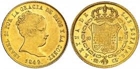 1849. Isabel II. Madrid. CL. 80 reales. (Cal. 82). 6,77 g. Bella. Brillo original. Rara y más así. EBC+.