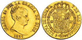 1835. Isabel II. Sevilla. DR. 80 reales. (Cal. 83). 6,81 g. Ex Áureo 22/10/1998, nº 2495. Rara. EBC.