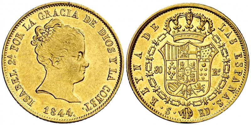 1844/3. Isabel II. Sevilla. RD. 80 reales. (Cal. 94). 6,79 g. Acuñación algo flo...