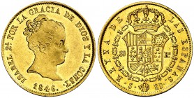 1846. Isabel II. Sevilla. RD. 80 reales. (Cal. 97). 6,81 g. Bella. Brillo original. Rara así. EBC+.