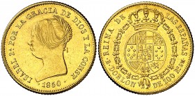 1850. Isabel II. Barcelona. SM. Doblón de 100 reales. (Cal. 1). 8,21 g. Bella. Parte de brillo original. Muy rara y más así. EBC.
