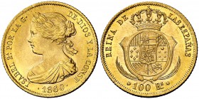 1860. Isabel II. Barcelona. 100 reales. (Cal. 13). 8,33 g. Atractiva. EBC+.