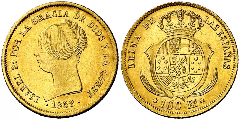 1852. Isabel II. Madrid. 100 reales. (Cal. 17). 8,20 g. Bella. Parte de brillo o...
