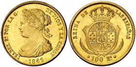 1862. Isabel II. Sevilla. 100 reales. (Cal. 40). 8,32 g. Bella. Brillo original. Escasa así. S/C-.