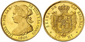 1866/5. Isabel II. Madrid. 10 escudos. (Cal. 44 var). 8,41 g. Leves golpecitos. Bella. Brillo original. EBC+.