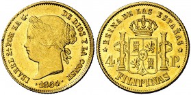 1864. Isabel II. Manila. 4 pesos. (Cal. 128). 6,78 g. Buen ejemplar. Parte de brillo original. MBC+.