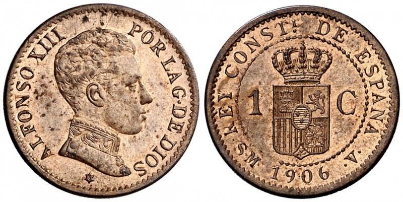 1906*6. Alfonso XIII. SMV. 1 céntimo. (Cal. 76). 0,93 g. Bella. Brillo original....