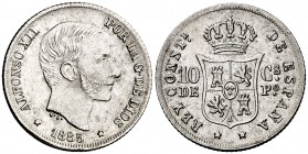 1885. Alfonso XII. Manila. 10 centavos. (Cal. 98). 2,55 g. Bella. S/C-.