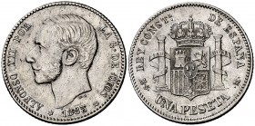 1885*1885. Alfonso XII. MSM. 1 peseta. (Cal. 61). 6 g. Buen ejemplar. EBC-.
