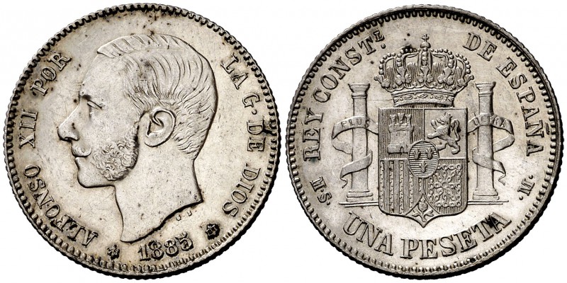 1885*1886. Alfonso XII. MSM. 1 peseta. (Cal. 62). 5 g. Atractiva. Rara y más así...