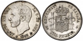 1885*1886. Alfonso XII. MSM. 1 peseta. (Cal. 62). 5 g. Atractiva. Rara y más así. EBC.