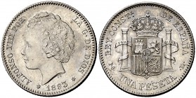 1893*1893. Alfonso XIII. PGL. 1 peseta. (Cal. 39). 5 g. Bella. Brillo original. Rara así. S/C-.