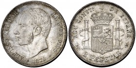 1879*1879. Alfonso XII. EMM. 2 pesetas. (Cal. 46). 9,94 g. Bella. Parte de brillo original. EBC.