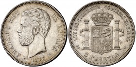 1871*1871. Amadeo I. SDM. 5 pesetas. (Cal. 5). 24,95 g. Atractiva. EBC-/EBC.