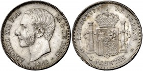 1882*1882. Alfonso XII. MSM. 5 pesetas. (Cal. 36). 24,84 g. Leves rayitas. EBC-.