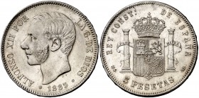 1885*1887. Alfonso XII. MSM. 5 pesetas. (Cal. 42). 25 g. Buen ejemplar. EBC.
