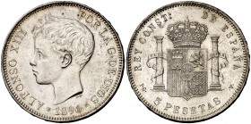 1896*1896. Alfonso XIII. PGV. 5 pesetas. (Cal. 25). 24,88 g. EBC.