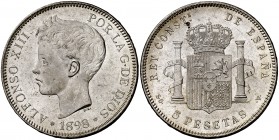 1898*1898. Alfonso XIII. SGV. 5 pesetas. (Cal. 27). 25,35 g. Leves marquitas. Bella. Brillo original. EBC+.