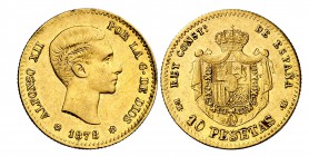 1878*1878. Alfonso XII. EMM. 10 pesetas. (Cal. 23). 3,23 g. Golpecitos. MBC.
