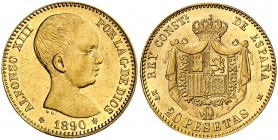 1890*1890. Alfonso XIII. MPM. 20 pesetas. (Cal. 5). 6,43 g. Parte de brillo original. EBC.