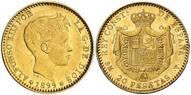 1899*1899. Alfonso XIII. SMV. 20 pesetas. (Cal. 7). 6,44 g. MBC+/EBC-.