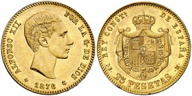 1876*1876. Alfonso XII. DEM. 25 pesetas. (Cal. 1). 8,07 g. Dos golpecitos en canto. EBC.