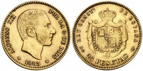 1883*1883. Alfonso XII. MSM. 25 pesetas. (Cal. 18). 8,02 g. Leves marquitas. Bonito color. Rara. MBC+.
