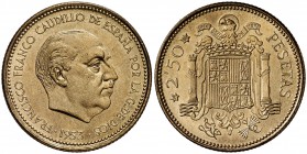 1953*1969. Estado Español. 2,50 pesetas. (Cal. 71). 7,03 g. Ex Colección Hispania 26/10/2010, nº305. Rara. Proof.