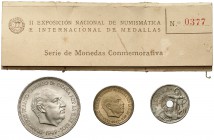 1949*E-51. 50 céntimos, 1 y 5 pesetas. (Cal. 138). II Exposición Nacional de Numismática e Internacional de Medallas. Serie de monedas conmemorativas....