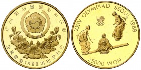 1988. Corea del Sur. 25000 won. (Fr. 14) (Kr. 72). 16,79 g. AU. XXIV Olimpiadas-Seúl '88. Proof.
