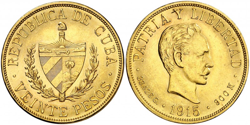 1915. Cuba. 20 pesos. (Fr. 1) (Kr. 21). 33,36 g. AU. EBC-.